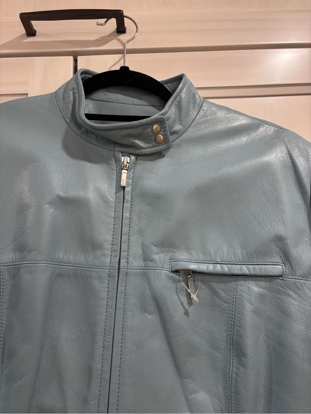 Vintage DANIER Pale Blue Genuine Leather Moto Racer Jacket Women's Lrg 3961 NEW - Picture 2 of 14
